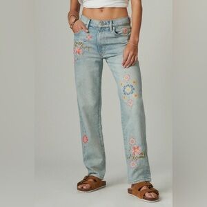 Lucky Brand Embroidered Floral Straight Leg Jeans